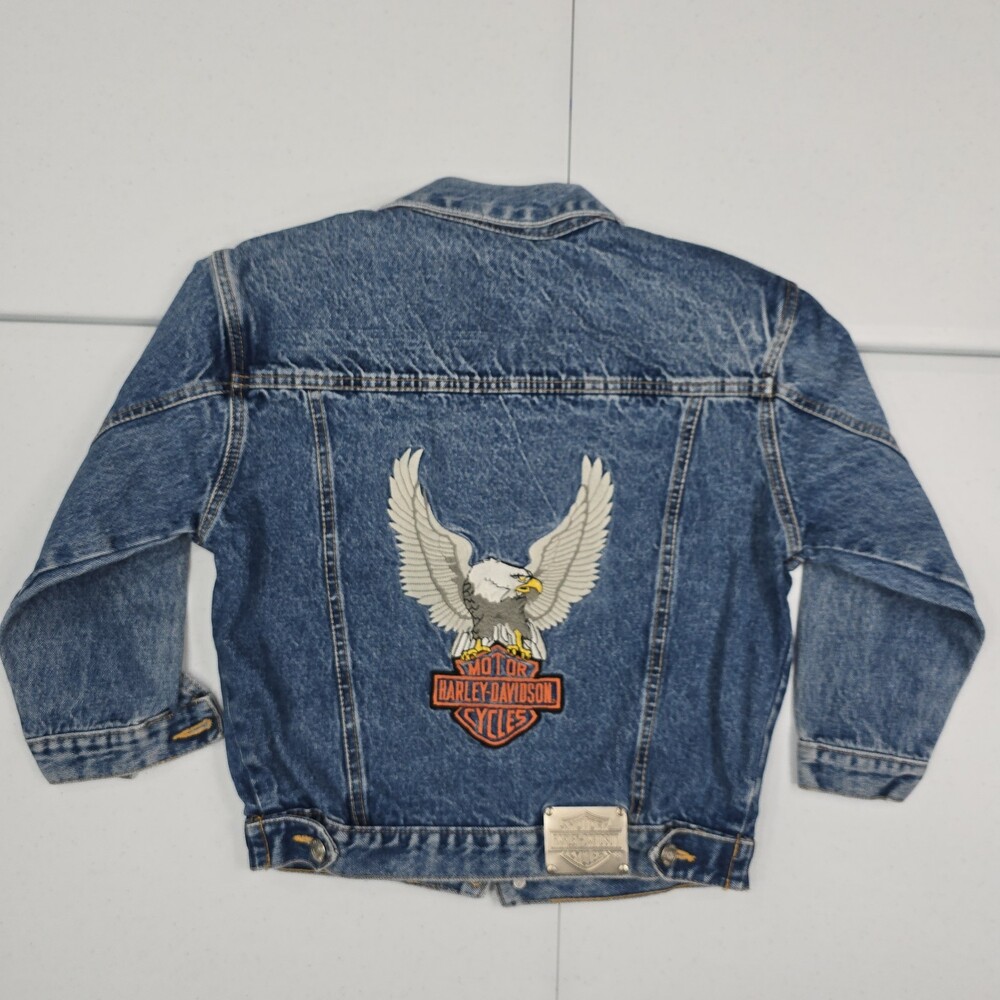 Vintage 80s/90s Harley Davison Kids S/8-10 Denim/Jean Trucker Jacket Eagle Rare
